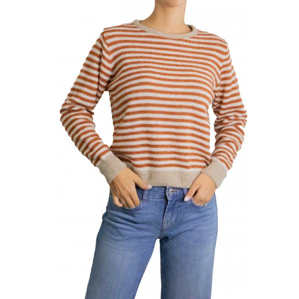 Maglioncino a righe con bordi a contrasto girocollo